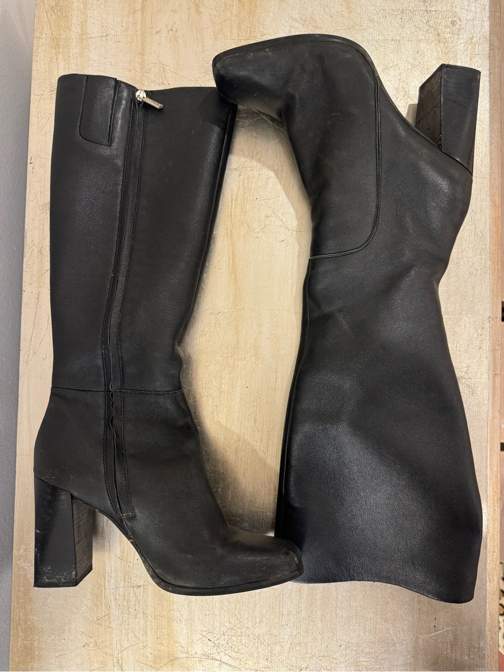 Kenneth Cole Black Leather Block Heel Boots